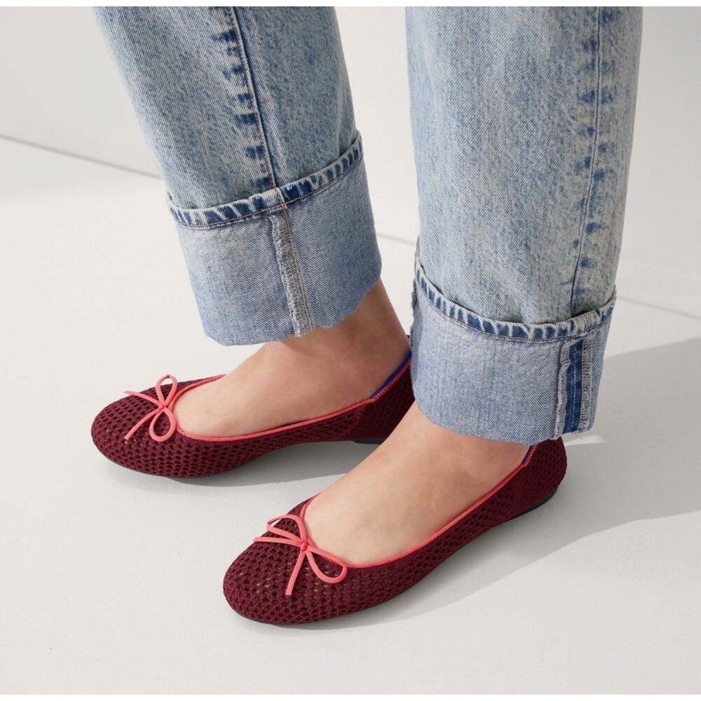 NEW Rothy's The Ballet Flat Bow Berry Mesh Size 10